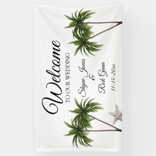 Banderoles Plage tropicale Palm Trees Moderne Mariage Starfis (Vertical)