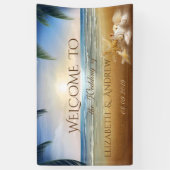 Banderoles Plage tropicale, Palmiers, Mariage de coquillages (Vertical)