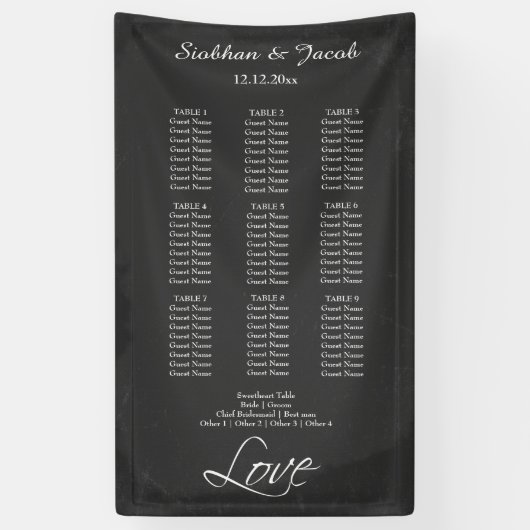 Banderoles Plan de siège Mariage Faux Chalkboard personnalisé (Vertical)