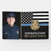 Banderoles Police Blue Line Flag Congrats Photo Retraite (Horizontal)