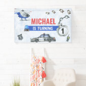 Banderoles Police Boy 1er anniversaire fête (En situation)