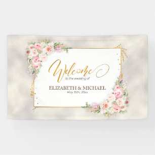 Banderoles Pony rose Floral Gold Script & Mariage de cadre