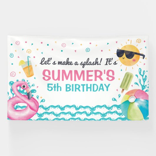 Banderoles Pool summer birthday party banner backdrop (Horizontal)