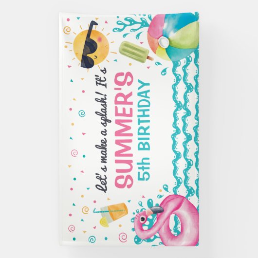Banderoles Pool summer birthday party banner backdrop (Verticale)