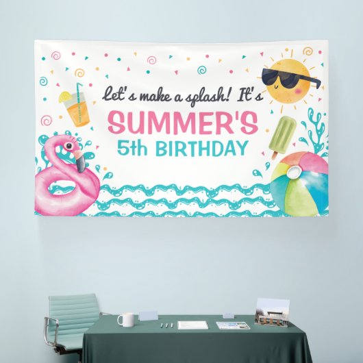 Banderoles Pool summer birthday party banner backdrop (Salon professionnel)
