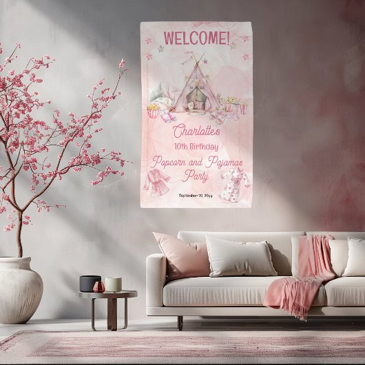 Banderoles Popcorn rose et Pyjamas Swood fête d'anniversaire