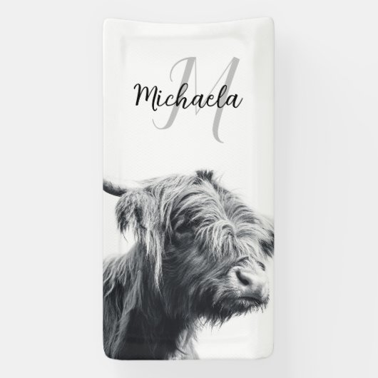 Banderoles Portrait de vache Highland premier monogramme noir (Verticale)