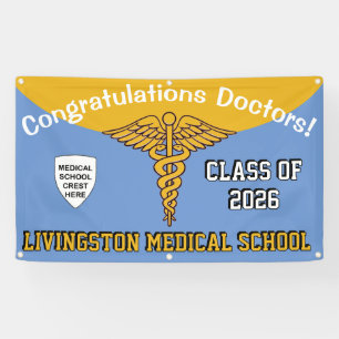 Banderoles Poudre bleu/or Caduceus Med School Graduation