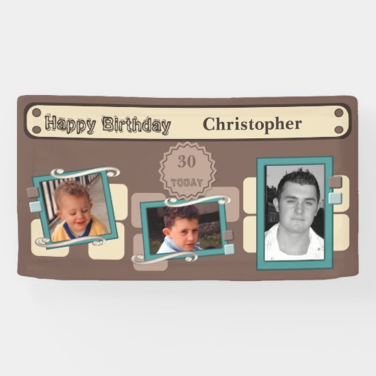 Banderoles Pour les hommes 30ème ajouter des photos nom fête  (Horizontal)