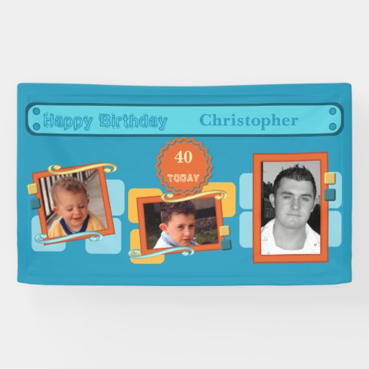 Banderoles Pour les hommes 40e ajouter des photos nom bleu fê (Horizontal)