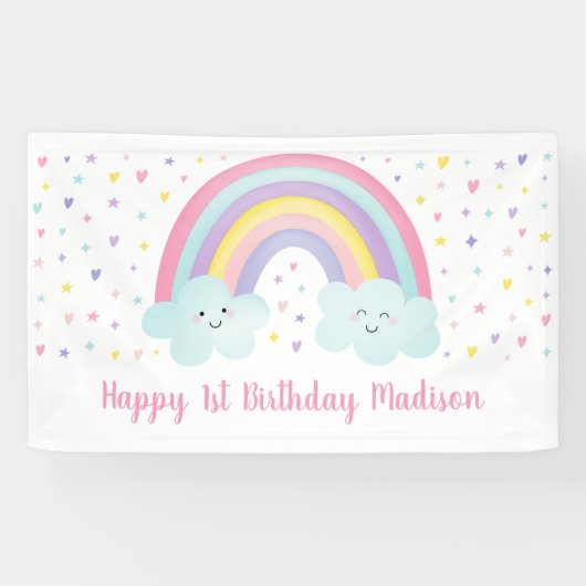 Banderoles Premier anniversaire du Cute Pastel Rainbow Nuages (Horizontal)