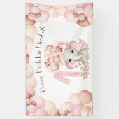 Banderoles Premier anniversaire fille mignonne Eléphant rose (Vertical)