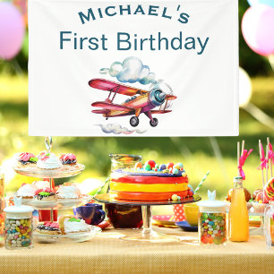 Banderoles Premier Anniversaire Garçon Nom Personnalisé Avion