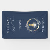 Banderoles Premier communion classique bleu et faux cercle or (Horizontal)