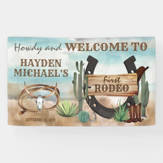 Banderoles Premier Rodeo Cowboy Western Boy 1ère fête d'anniv (Horizontal)