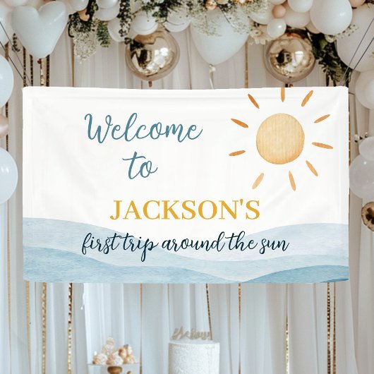 Banderoles Premier voyage en bleu autour du soleil Anniversai