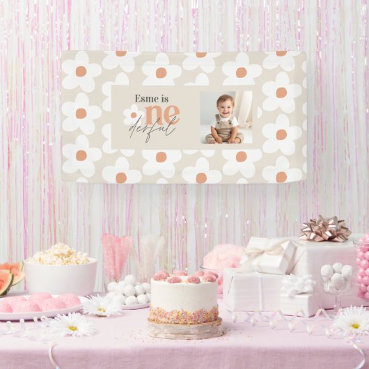 Banderoles Première anniversaire marguerite boho terracotta p (Fête)