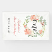 Banderoles Première Anniversaire Rose Floral Wreath Une banni (Horizontal)