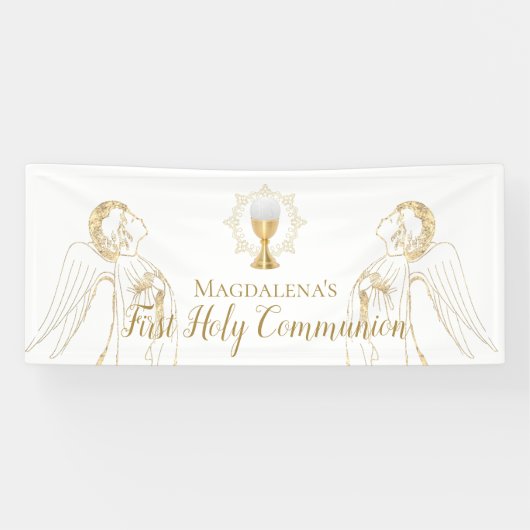 Banderoles Première communion sainte adorer les anges design  (Horizontal)