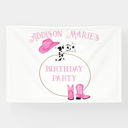 Banderoles Première fête d'anniversaire Pink Cowgirl (Horizontal)