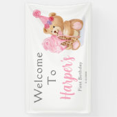 Banderoles Première fille d'anniversaire Teddy Bear Crème de  (Vertical)