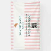 Banderoles Preppy Green & Pink Stripes Bakery Logo QR Code (Vertical)