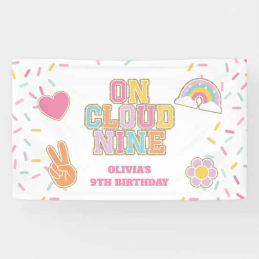 Banderoles Preppy Patch On Cloud Nine 9th Birthday (Horizontal)