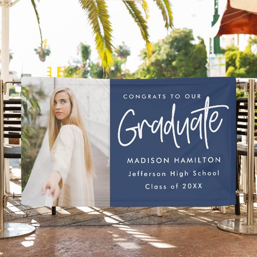 Banderoles Preppy Script Navy Photo Graduation