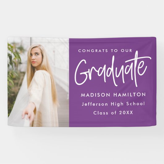 Banderoles Preppy Script Purple Photo Graduation (Horizontal)