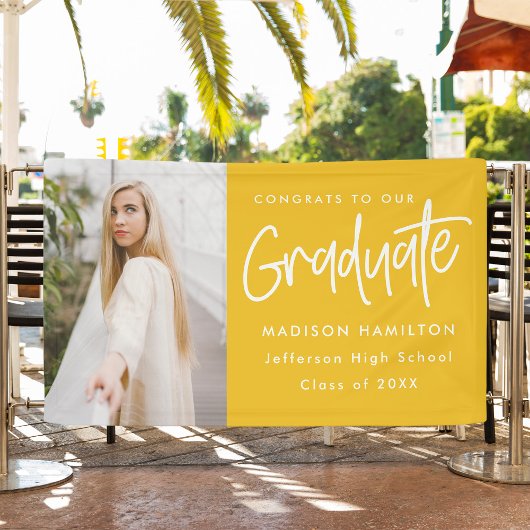 Banderoles Preppy Script Yellow Photo Graduation