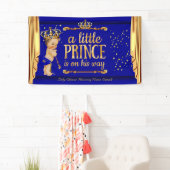 Banderoles Prince Baby shower Blue Gold Draps Brunette Boy (En situation)