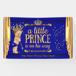 Banderoles Prince Baby shower Blue Gold Draps Brunette Boy