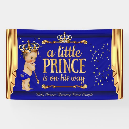 Banderoles Prince Baby shower Blue Gold Draps Brunette Boy (Horizontal)