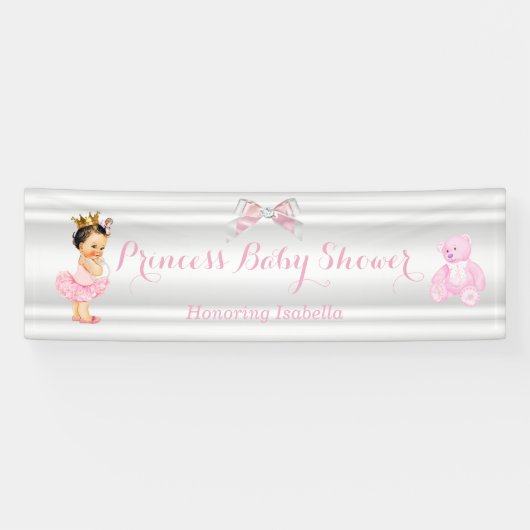 Banderoles Princesse Baby shower Rose Blanc Brunette Bébé (Horizontal)