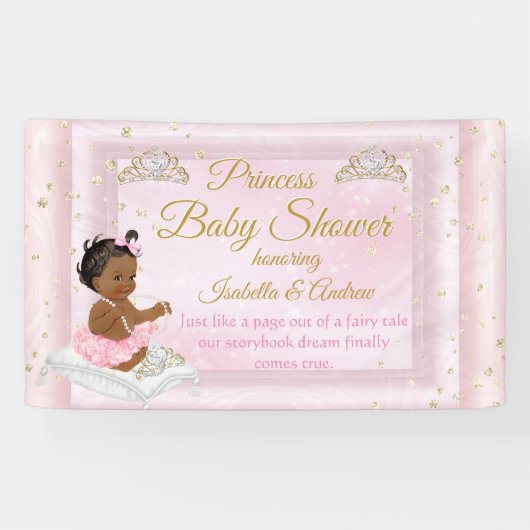 Banderoles Princesse Baby shower Tiara Pink Ethnic (Horizontal)