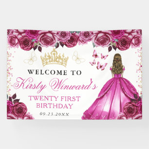 Banderoles Princesse Blonde Robe Rose Fleur Anniversaire