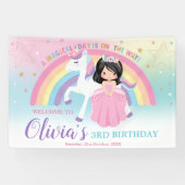 Banderoles Princesse Cheveux Noirs Licorne Rose Anniversaire (Horizontal)