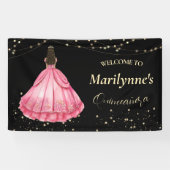Banderoles Princesse Quinceañera rose et or (Horizontal)