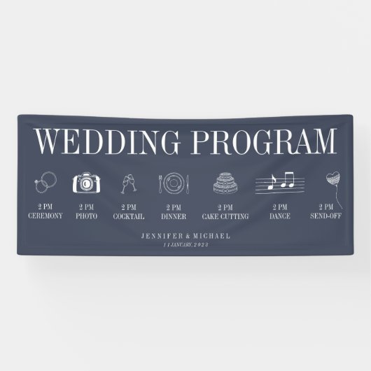 Banderoles Programme de mariage bleu marine (Horizontal)