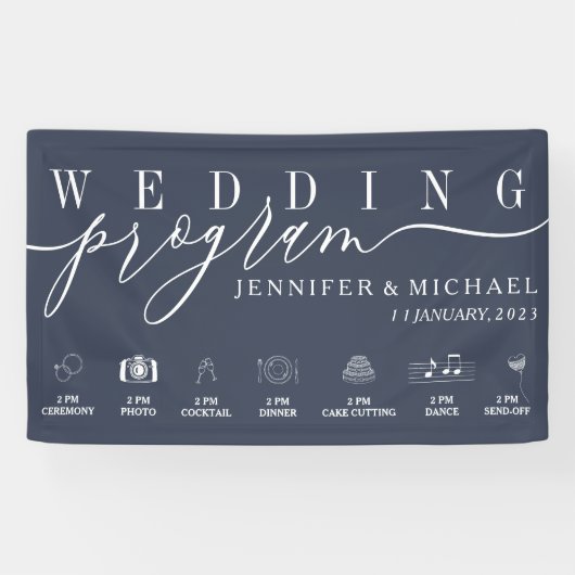 Banderoles Programme de mariage bleu marine (Horizontal)