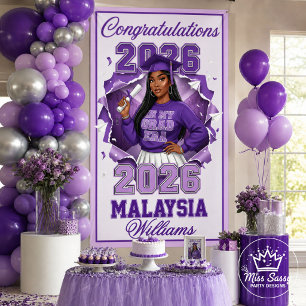 Banderoles Promotion 2026 Fille Noire Diplômée Violet Ere