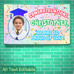 Banderoles Pround of You Graduation Cap Confetti Pastel Photo