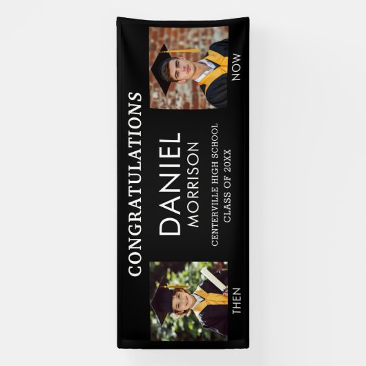 Banderoles Puis & maintenant Black White Photo Graduation Gra (Verticale)