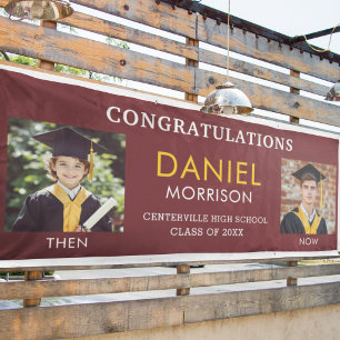 Banderoles Puis & maintenant Burgundy Gold Photo Graduation