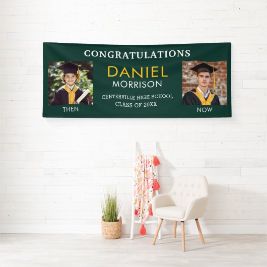 Banderoles Puis & maintenant Emerald Green Gold Photo Graduat (Insitu)