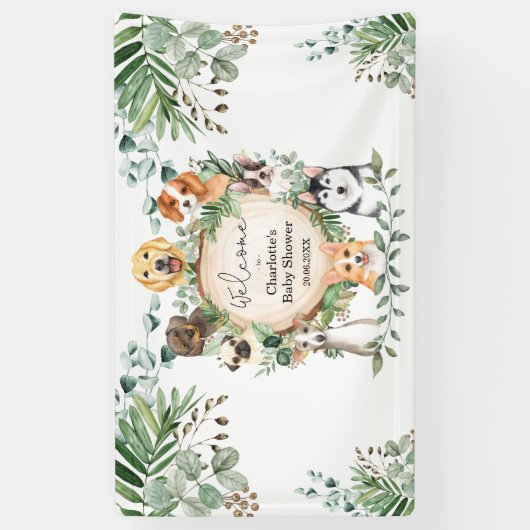 Banderoles Puppy Chien vert Baby shower Feuille Bienvenue (Vertical)