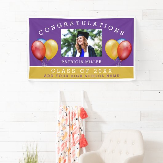 Banderoles Purple And Gold Photo Graduation Félicitations (En situation)