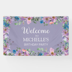 Banderoles Purple Blue Floral Femmes fête d'anniversaire Bien