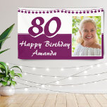Banderoles Purple Bunting Star Photo 80th Birthday Party<br><div class="desc">Bannière de la fête d'anniversaire de la photo 70th Parties scintillant violet Bunting Star Changez le nom et la photo sur la bannière.</div>