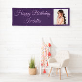 Banderoles Purple Elegant Script Photo Joyeux Anniversaire (En situation)